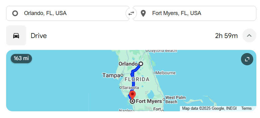 Distance From Orlando Florida To Fort Myers Florida