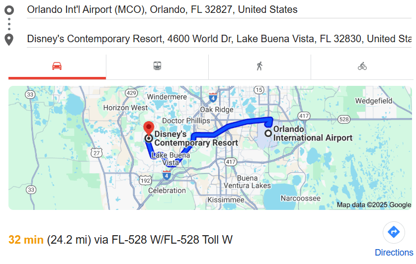 Orlando Airport to Disney Contemporary Resort