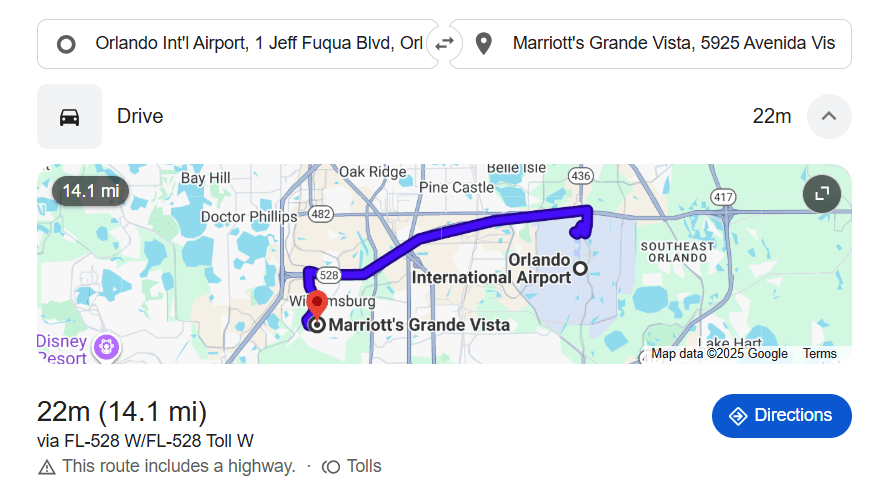 Distance From Orlando Airport To Marriott Grande Vista