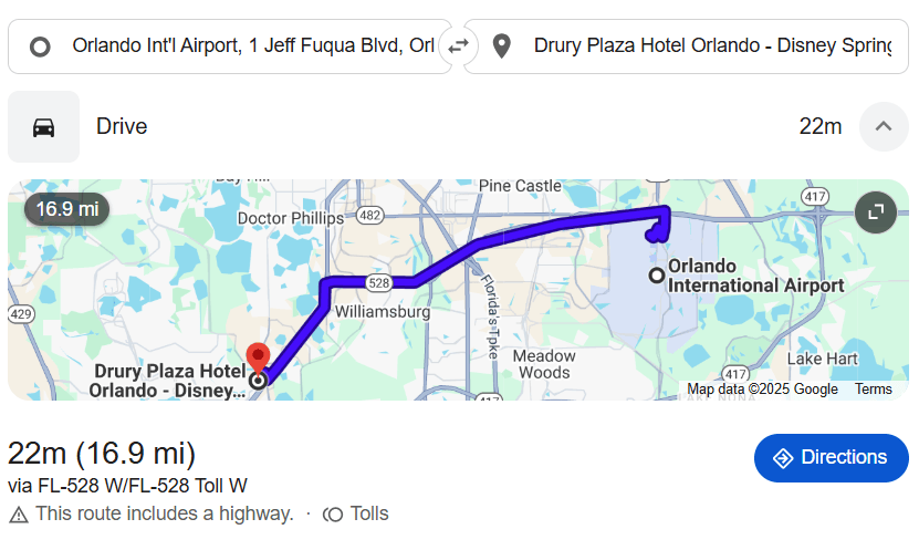 MCO To Drury Plaza Disney Springs