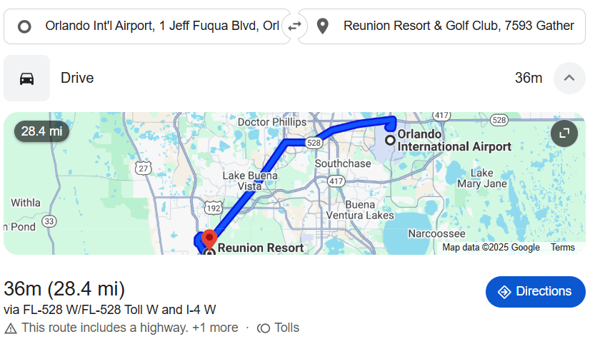 Orlando Airport To Reunion Resort