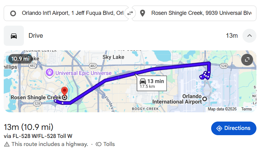 Distance From Orlando Airport To Rosen Shingle Creek