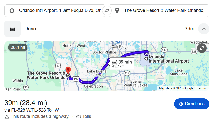 Orlando Airport to The Grove Resort