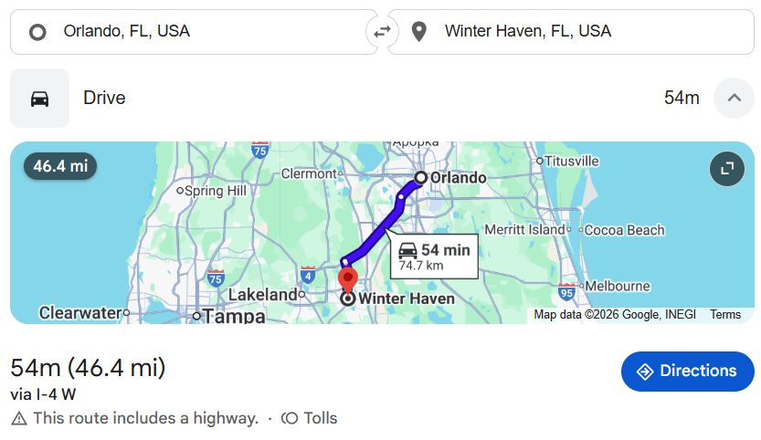 distance from orlando to winter haven florida