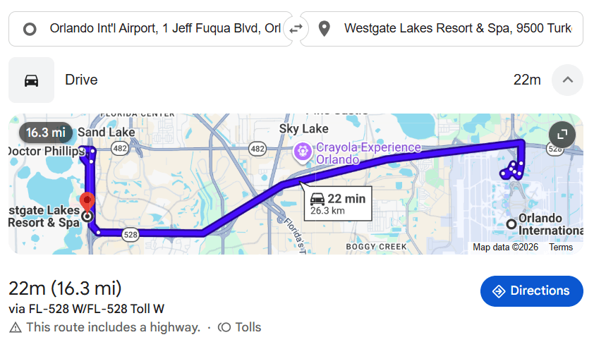 Distance From Orlando Airport To Westgate Lakes Resort