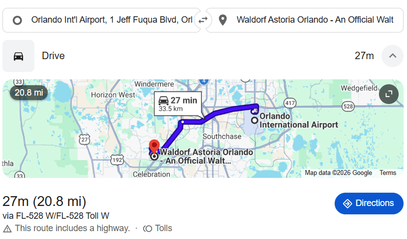 Orlando Airport To Waldorf Astoria