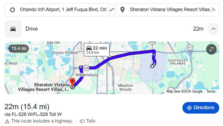 Orlando Airport to Sheraton Vistana Villages